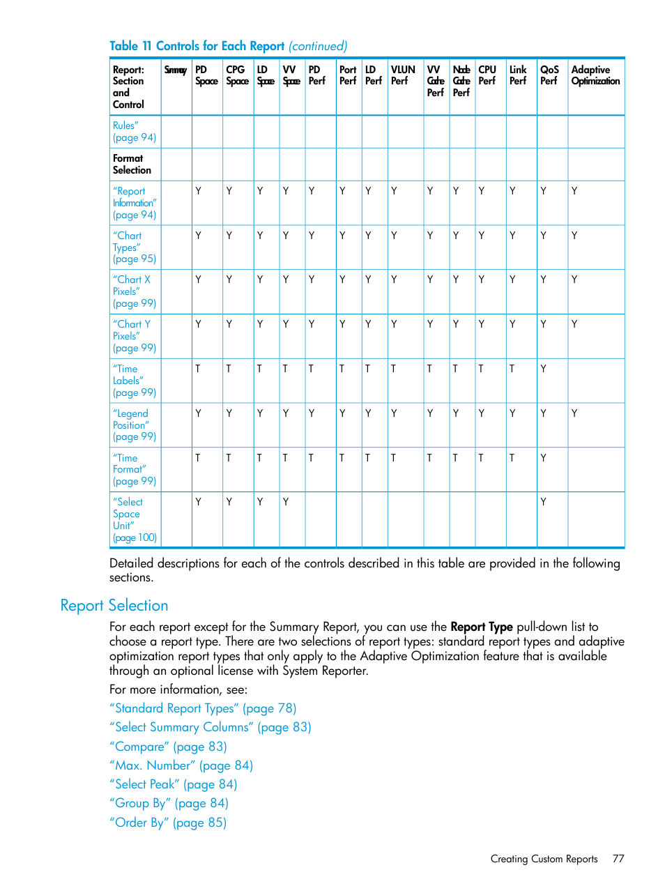 Report selection | HP 3PAR System Reporter Software User Manual | Page 77 / 239