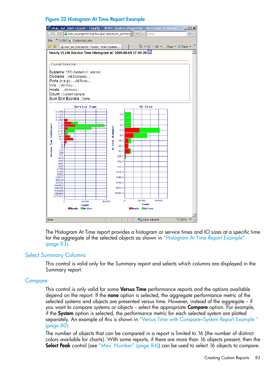 Select summary columns, Compare, Select summary columns compare | HP 3PAR System Reporter Software User Manual | Page 83 / 239