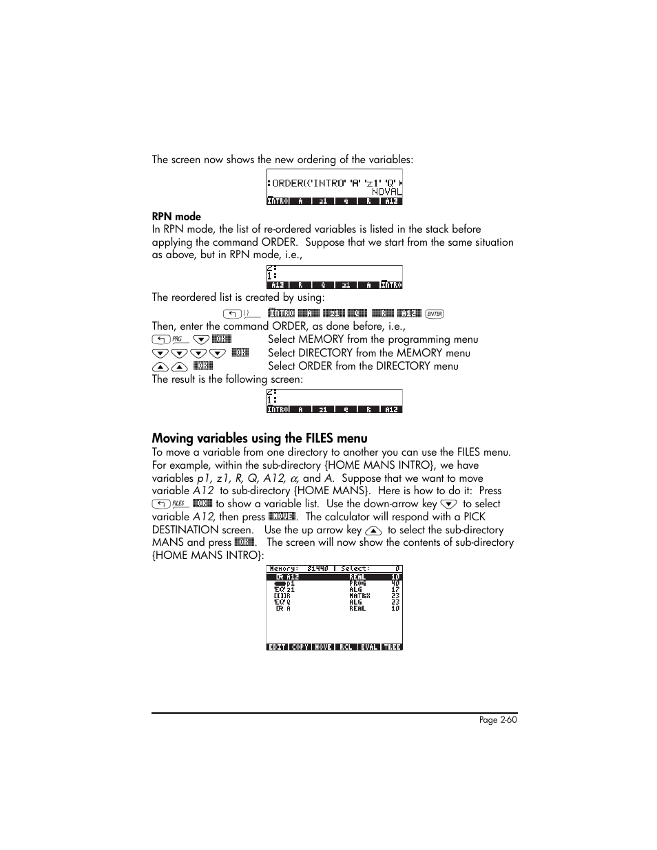 Moving variables using the files menu, Moving variables using the files menu ,2-60 | HP 50g Graphing Calculator User Manual | Page 120 / 887
