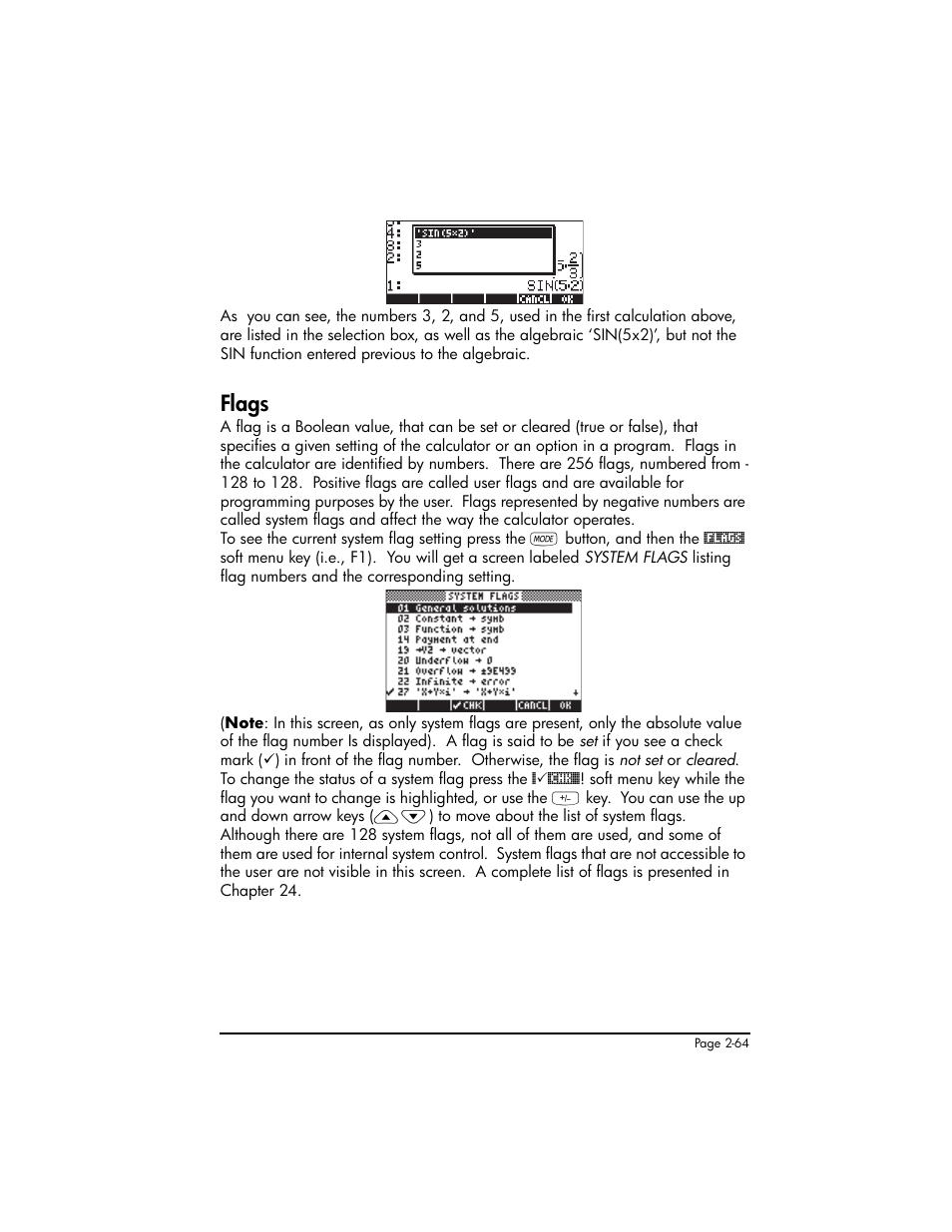 Flags, Flags ,2-64 | HP 50g Graphing Calculator User Manual | Page 124 / 887