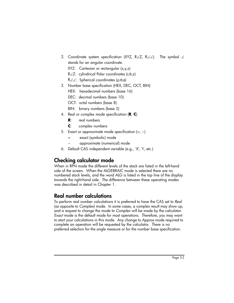 Checking calculator mode, Real number calculations | HP 50g Graphing Calculator User Manual | Page 132 / 887