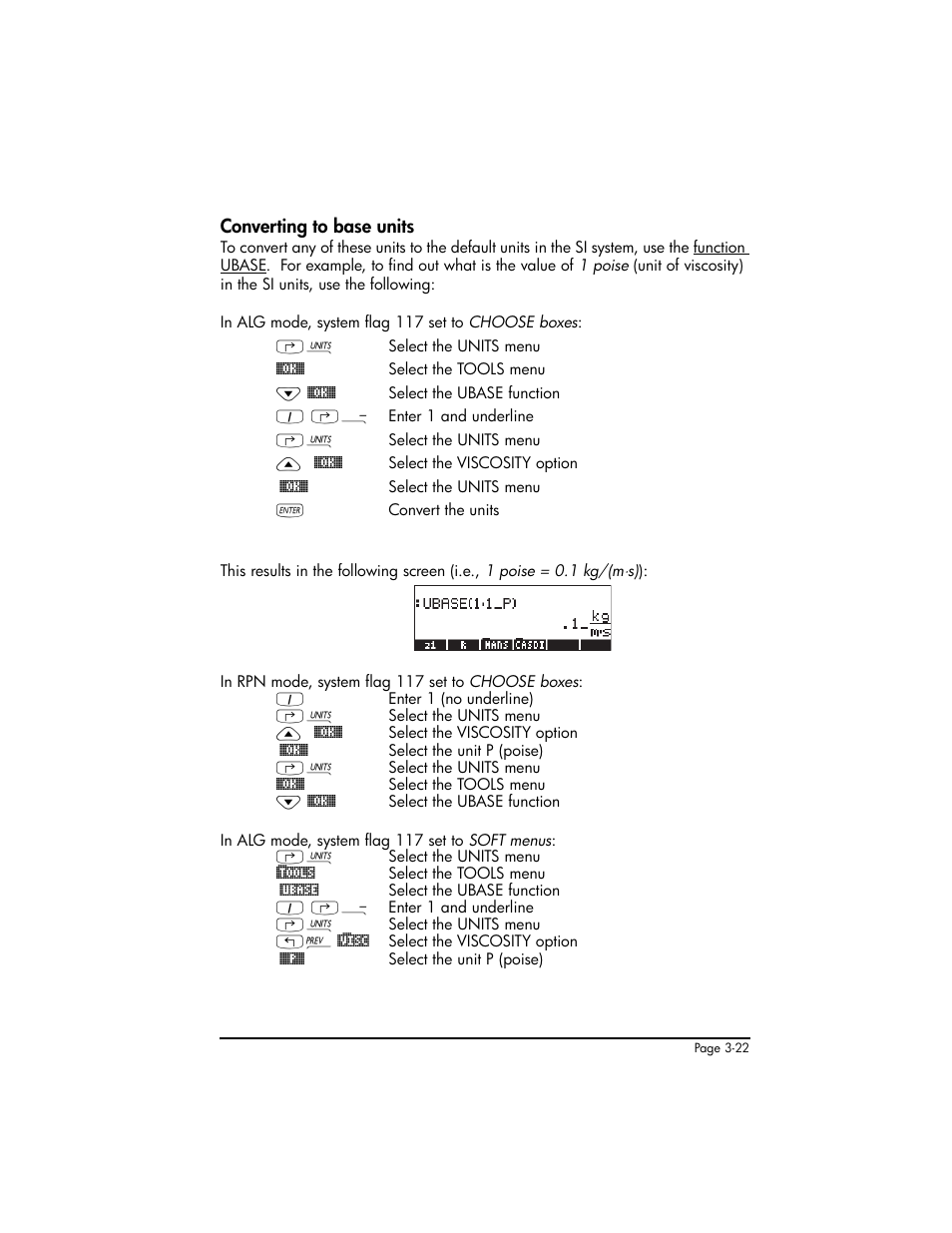 Converting to base units, Converting to base units ,3-22 | HP 50g Graphing Calculator User Manual | Page 152 / 887