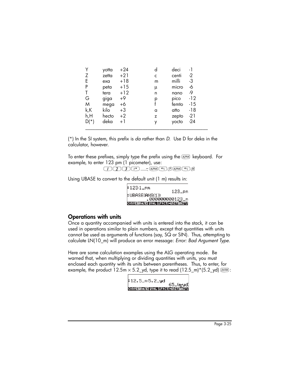 Operations with units, Operations with units ,3-25 | HP 50g Graphing Calculator User Manual | Page 155 / 887