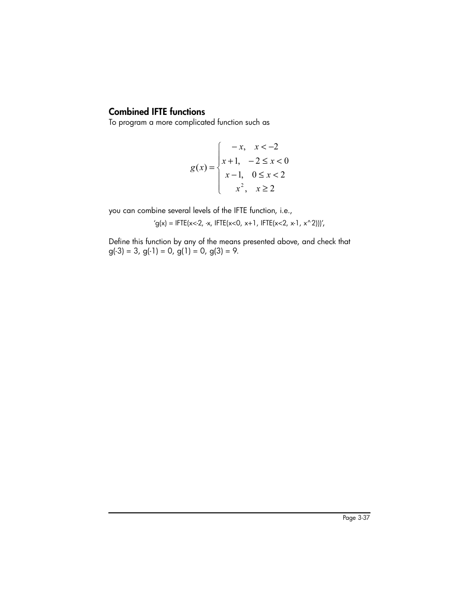 Combined ifte functions, Combined ifte functions ,3-37 | HP 50g Graphing Calculator User Manual | Page 167 / 887