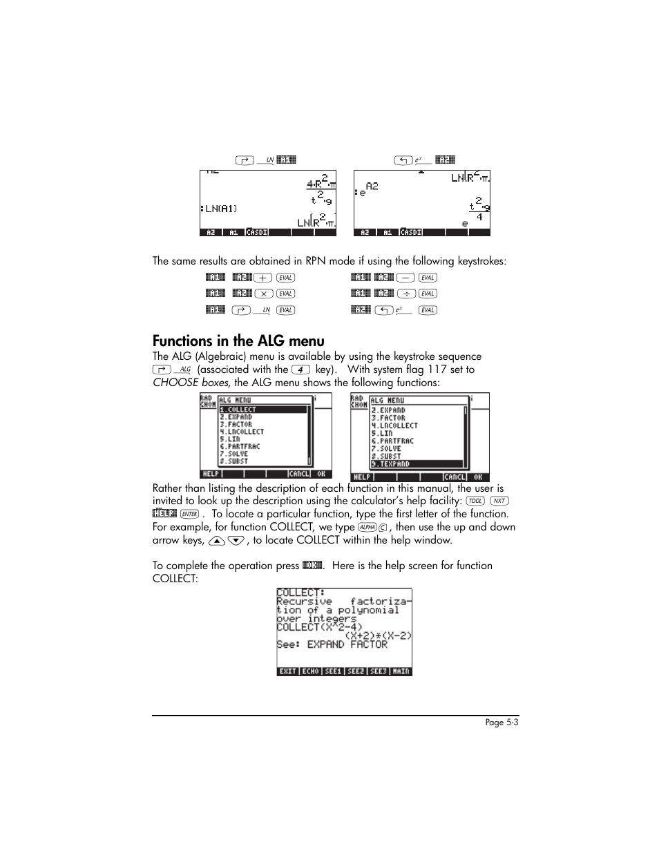 Functions in the alg menu, Functions in the alg menu ,5-3 | HP 50g Graphing Calculator User Manual | Page 180 / 887