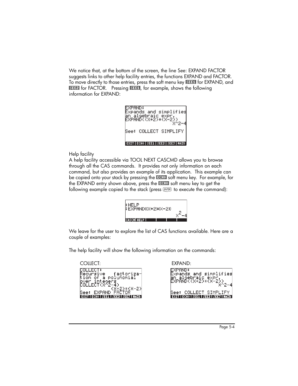 Collect ,5-4 expand ,5-4 | HP 50g Graphing Calculator User Manual | Page 181 / 887