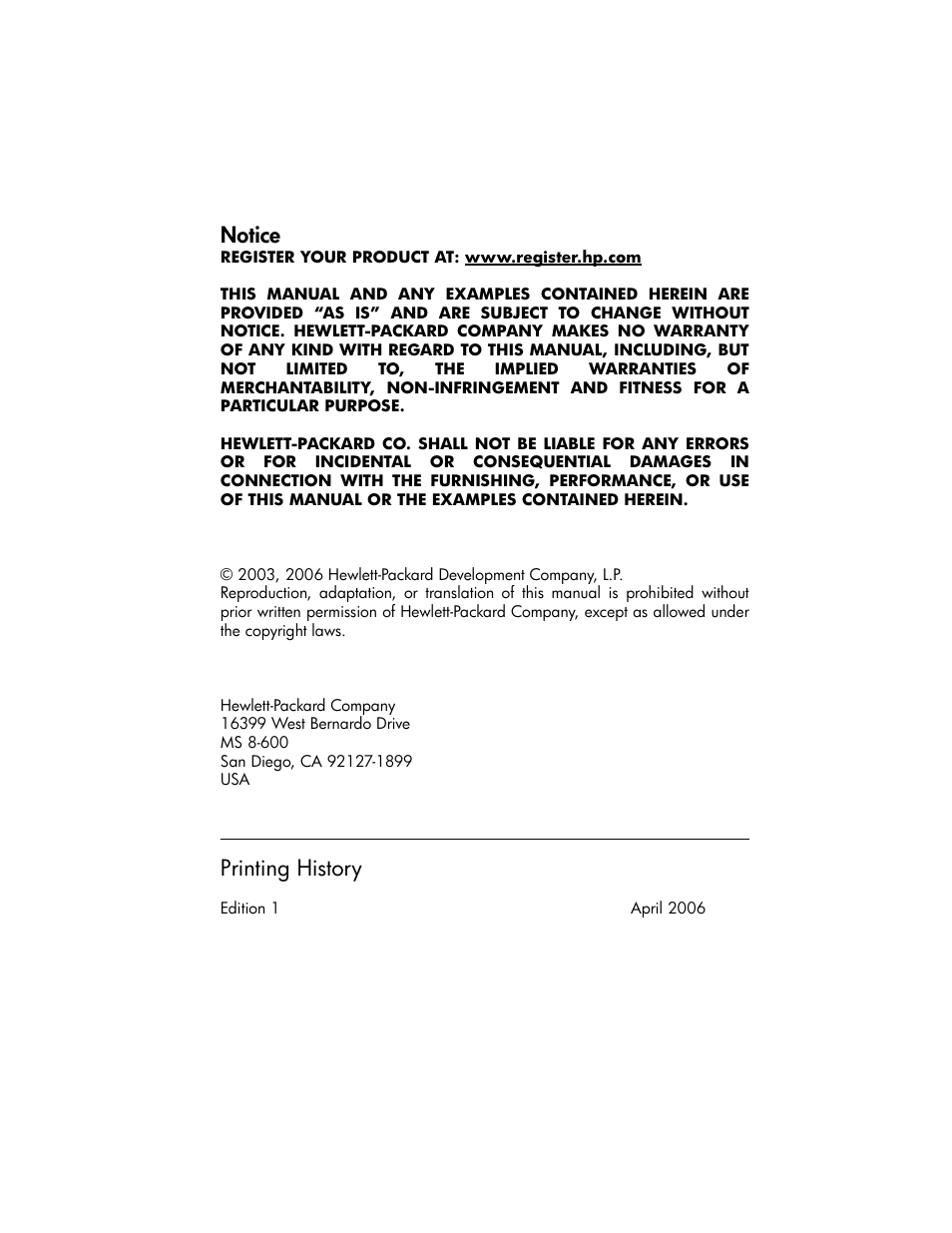 Notice, Printing history | HP 50g Graphing Calculator User Manual | Page 2 / 887