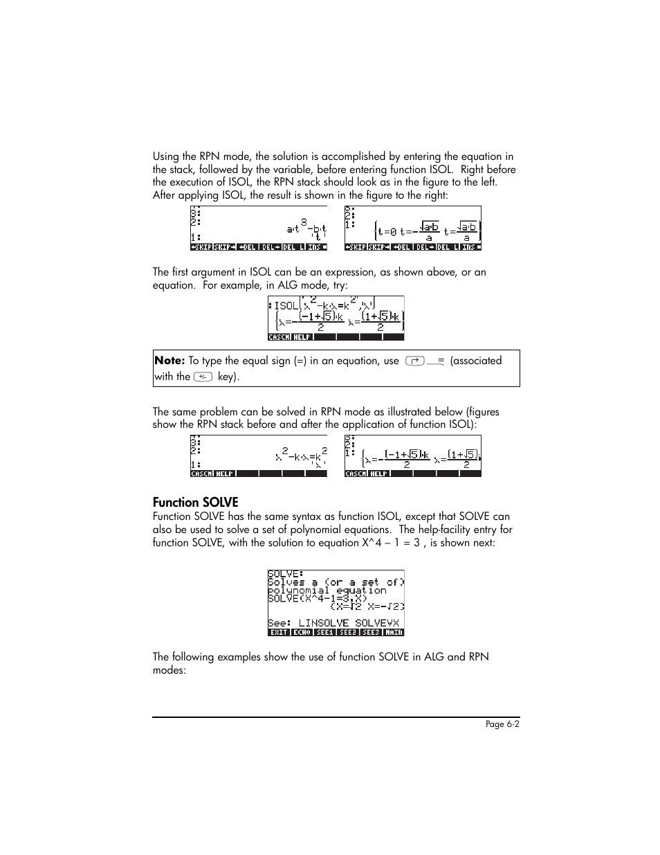 Function solve, Function solve ,6-2 | HP 50g Graphing Calculator User Manual | Page 208 / 887