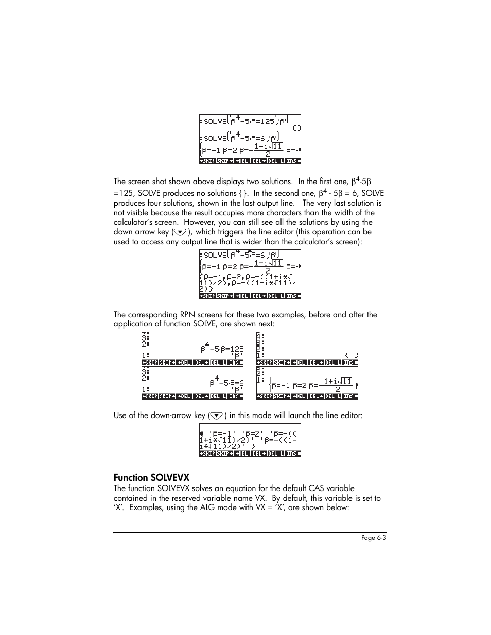 Function solvevx, Function solvevx ,6-3 | HP 50g Graphing Calculator User Manual | Page 209 / 887