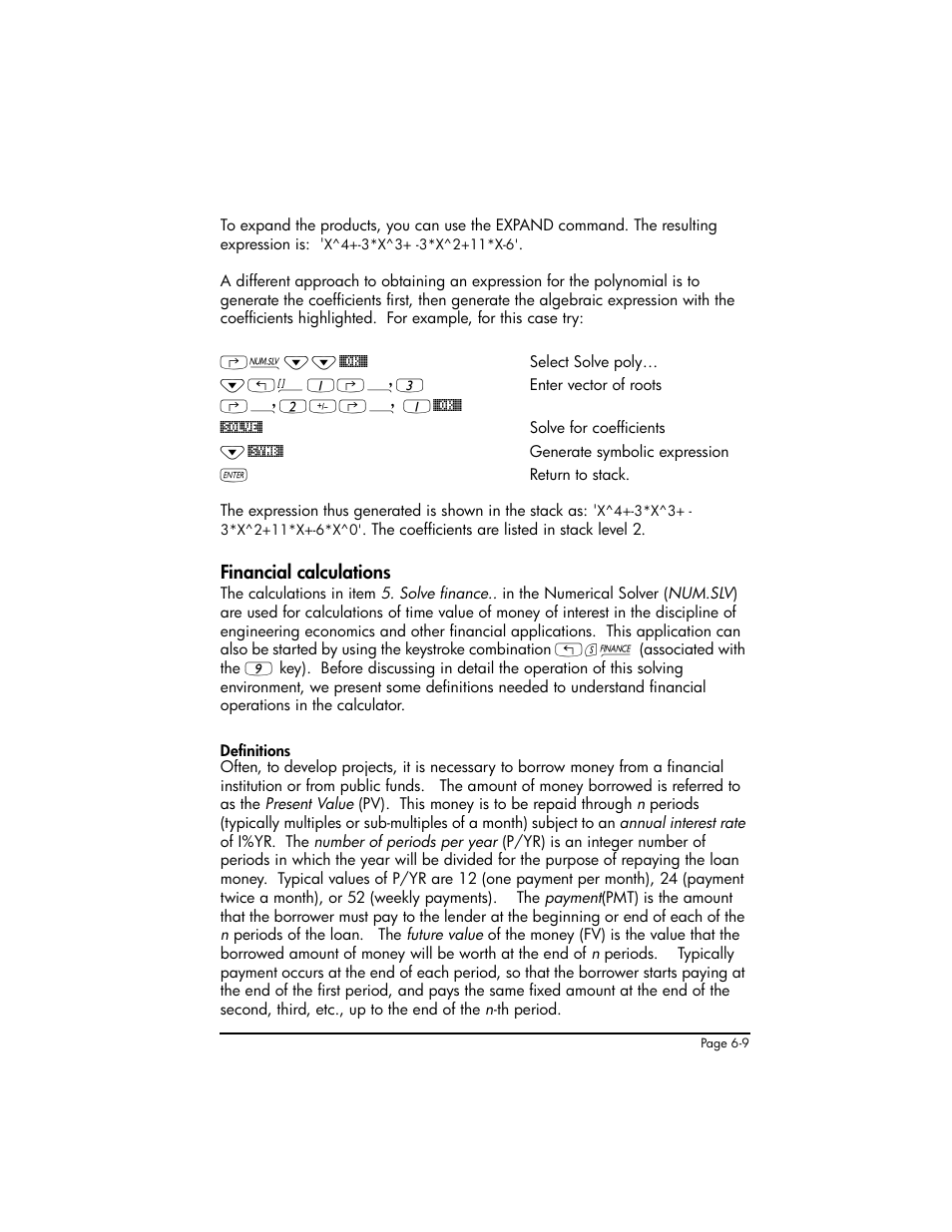 Financial calculations, Financial calculations ,6-9 | HP 50g Graphing Calculator User Manual | Page 215 / 887
