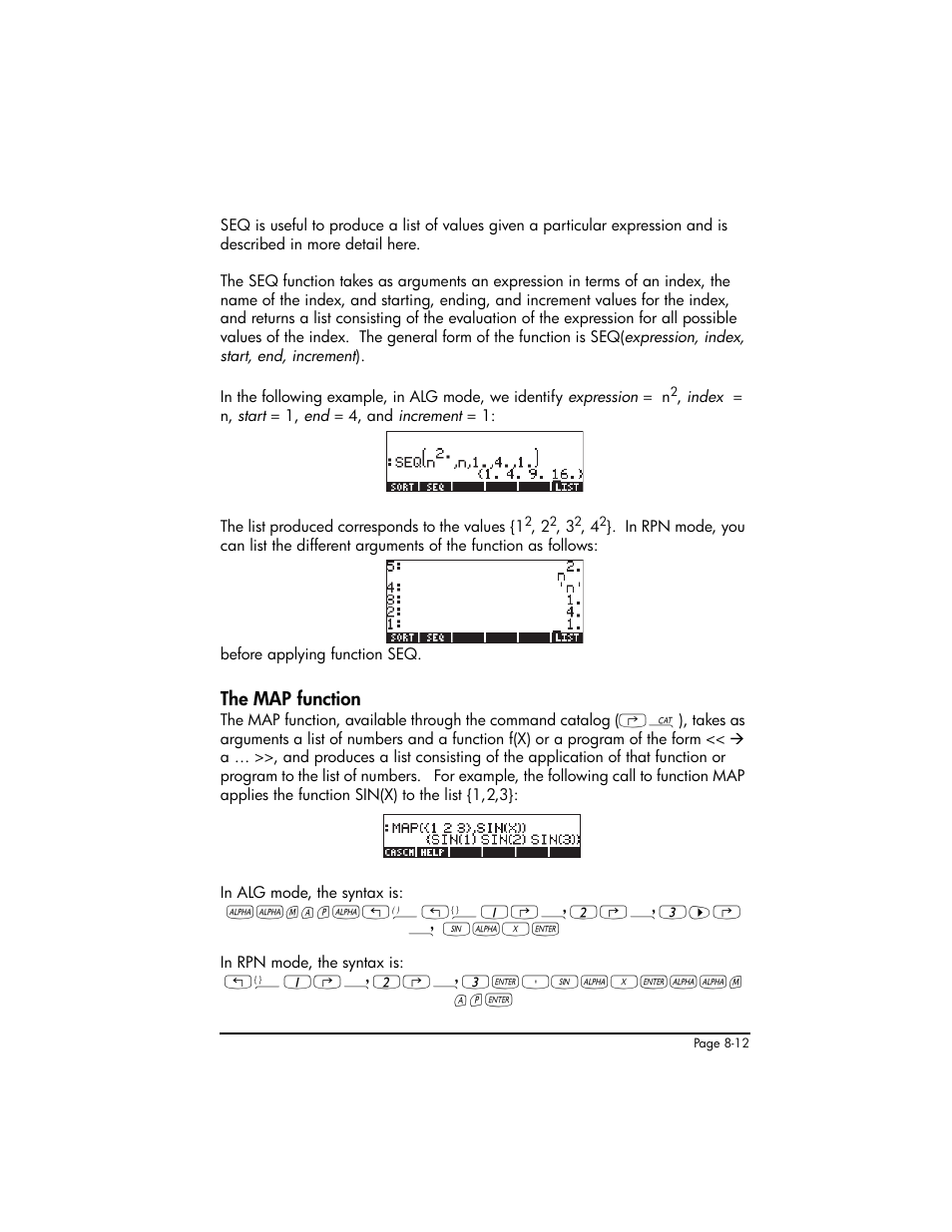 The map function, The map function ,8-12 | HP 50g Graphing Calculator User Manual | Page 269 / 887