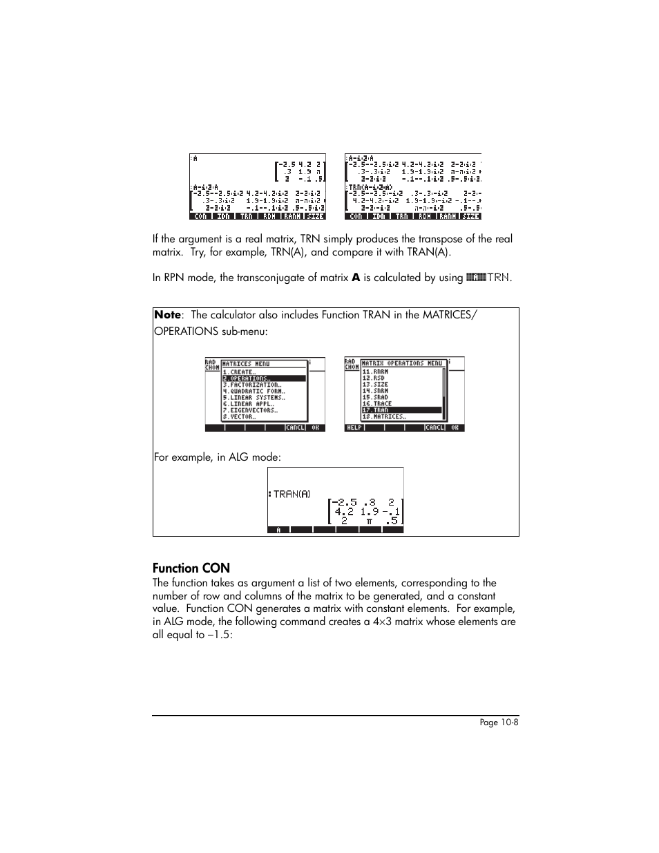 Function con, Function con ,10-8 | HP 50g Graphing Calculator User Manual | Page 309 / 887