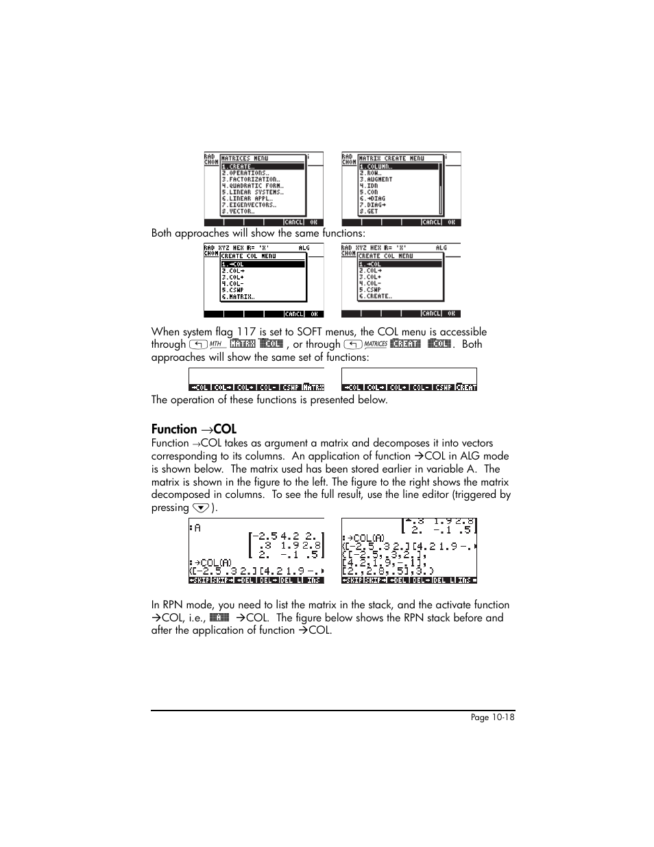Function æcol, Function col ,10-18 | HP 50g Graphing Calculator User Manual | Page 319 / 887