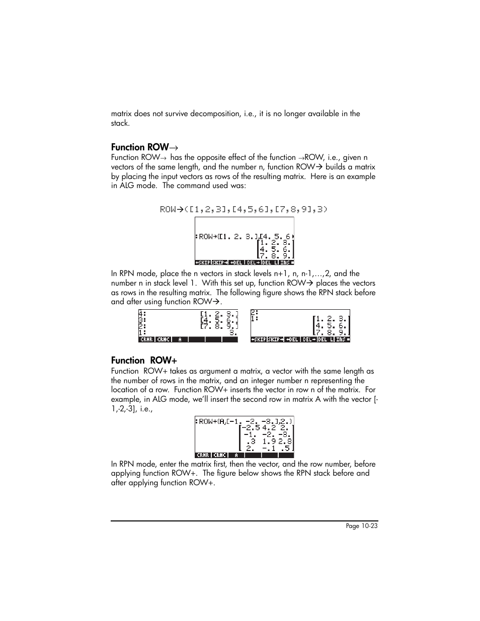 Function rowæ, Function row, Function row ,10-23 function row+ ,10-23 | HP 50g Graphing Calculator User Manual | Page 324 / 887
