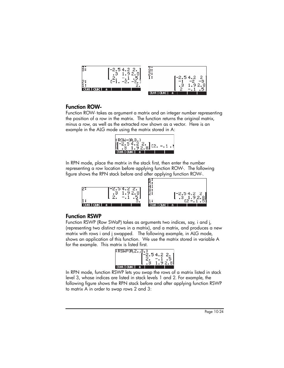 Function row, Function rswp, Function row- ,10-24 function rswp ,10-24 | HP 50g Graphing Calculator User Manual | Page 325 / 887