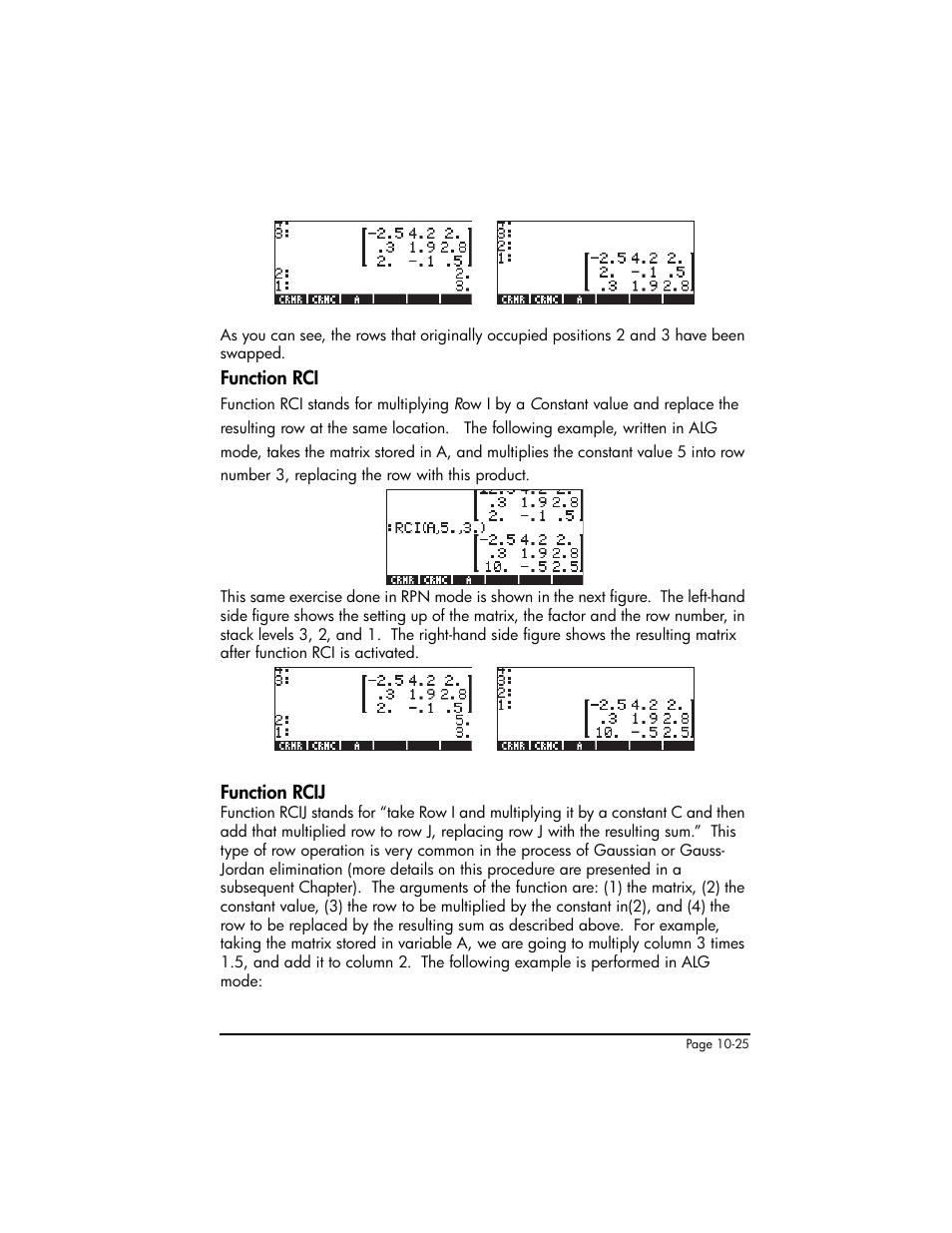 Function rci, Function rcij, Function rci ,10-25 function rcij ,10-25 | HP 50g Graphing Calculator User Manual | Page 326 / 887