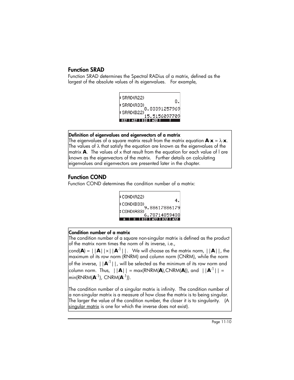 Function srad, Function cond, Function srad ,11-10 function cond ,11-10 | HP 50g Graphing Calculator User Manual | Page 337 / 887