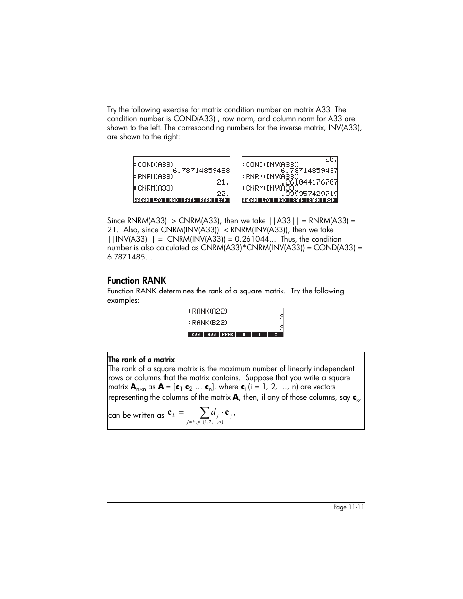 Function rank, Function rank ,11-11, Dc c | HP 50g Graphing Calculator User Manual | Page 338 / 887