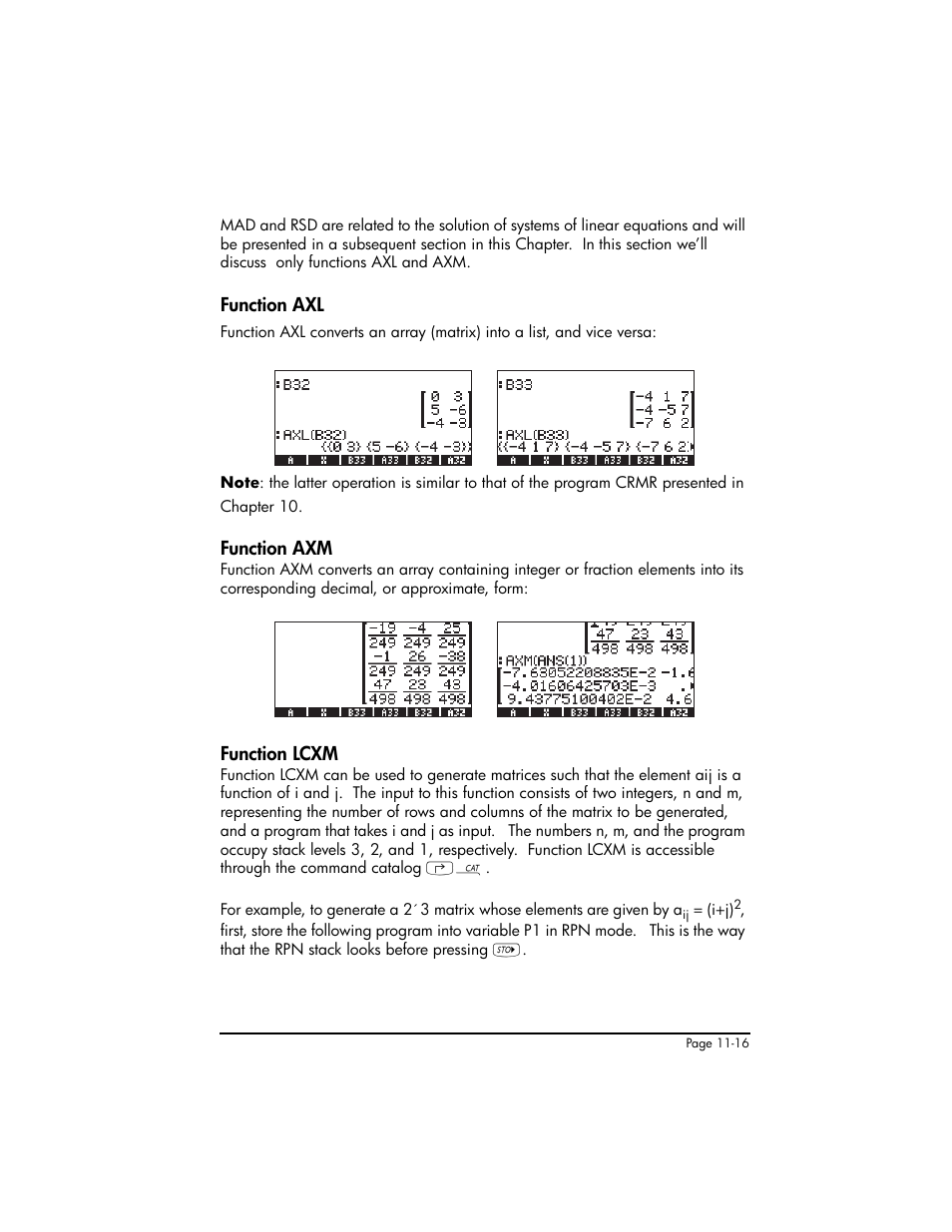 Function axl, Function axm, Function lcxm | HP 50g Graphing Calculator User Manual | Page 343 / 887