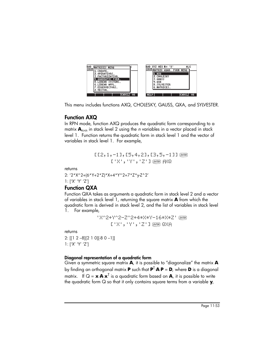 Function axq, Function qxa, Function axq ,11-53 | Function qxa ,11-53 | HP 50g Graphing Calculator User Manual | Page 380 / 887