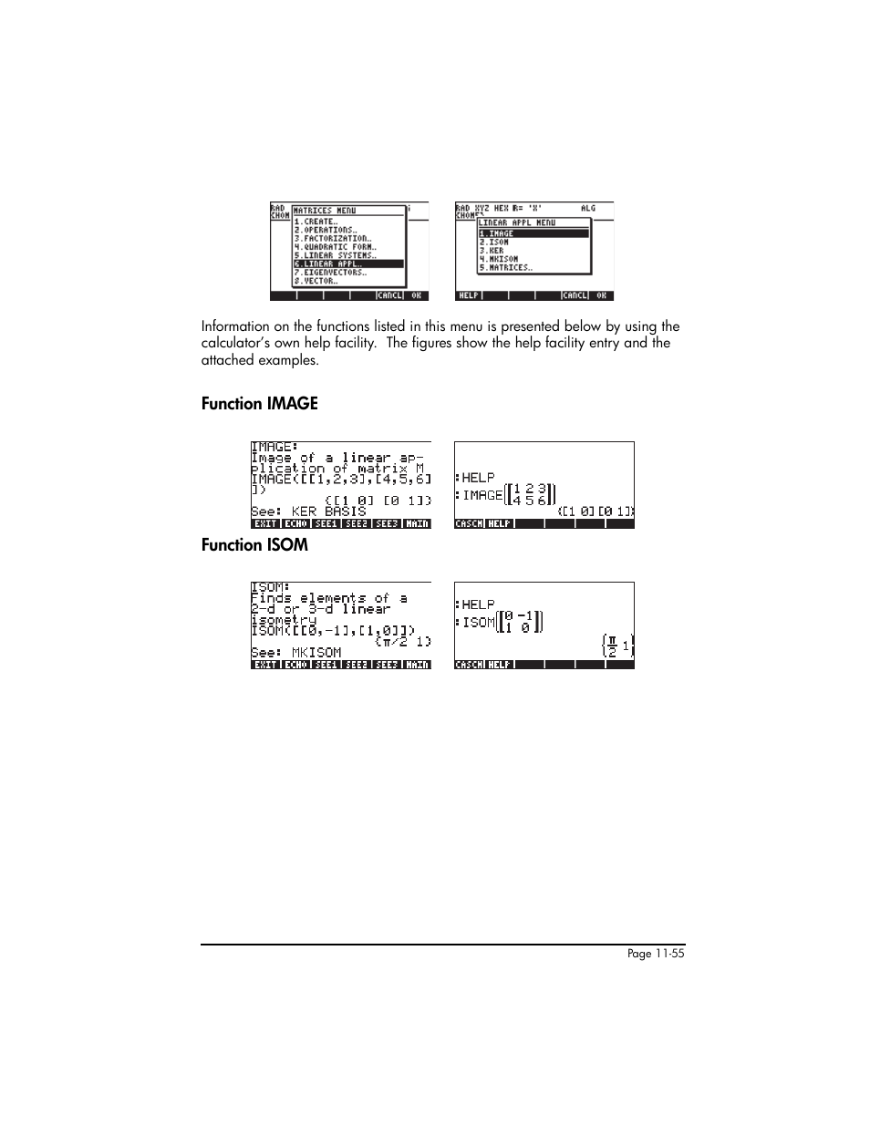 Function image, Function isom, Function image ,11-55 function isom ,11-55 | HP 50g Graphing Calculator User Manual | Page 382 / 887