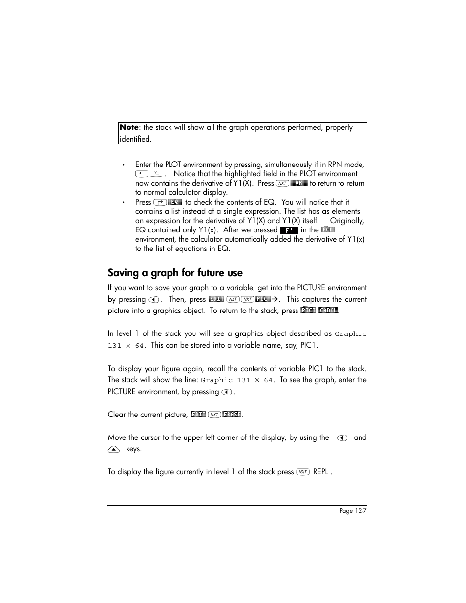 Saving a graph for future use, Saving a graph for future use ,12-7 | HP 50g Graphing Calculator User Manual | Page 390 / 887