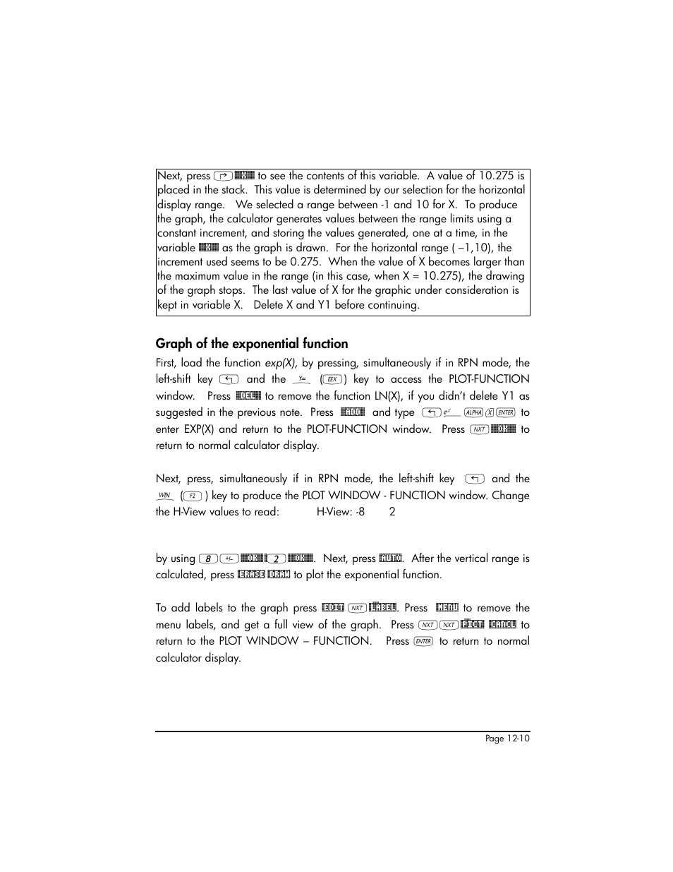 Graph of the exponential function, Graph of the exponential function ,12-10 | HP 50g Graphing Calculator User Manual | Page 393 / 887