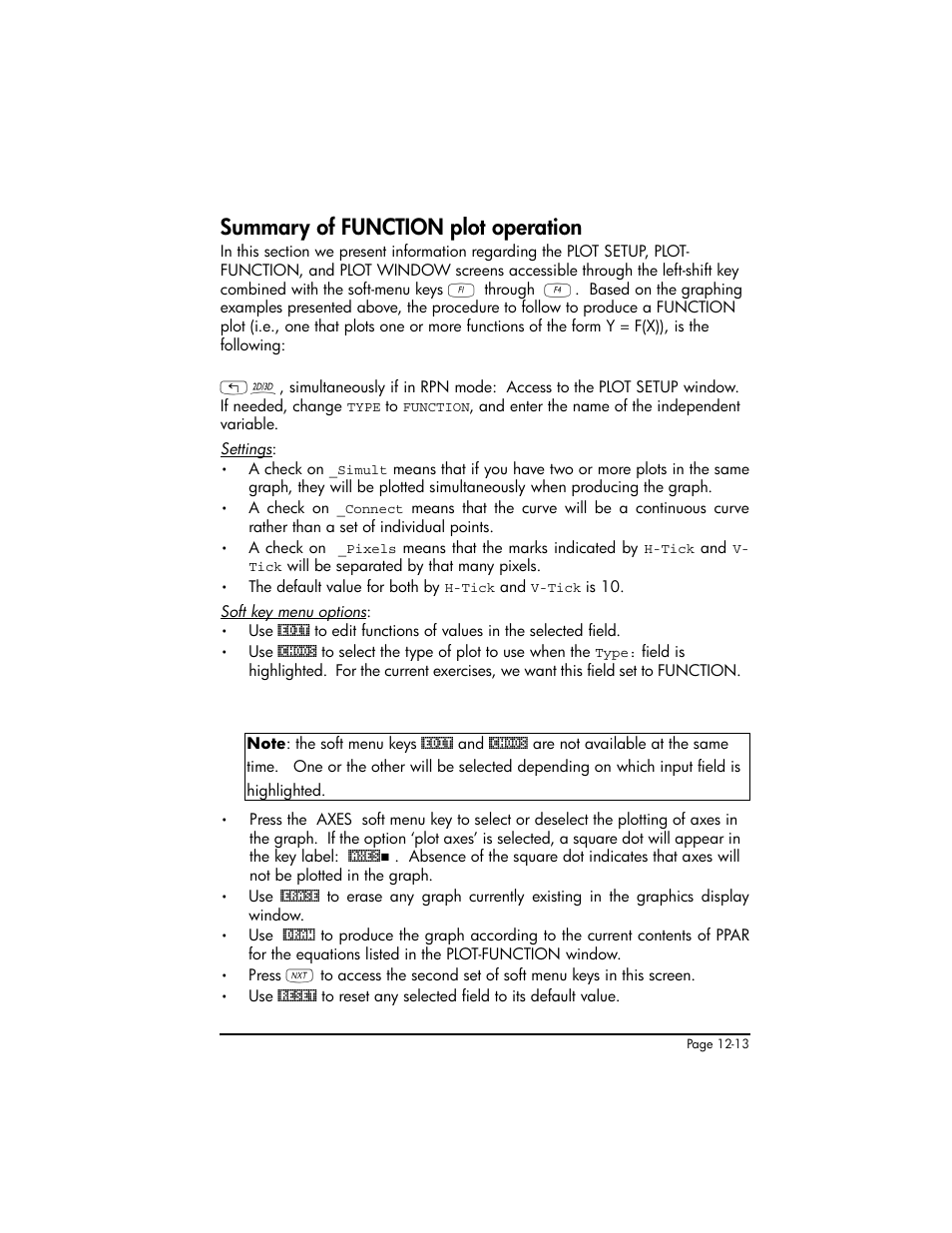 Summary of function plot operation, Summary of function plot operation ,12-13 | HP 50g Graphing Calculator User Manual | Page 396 / 887