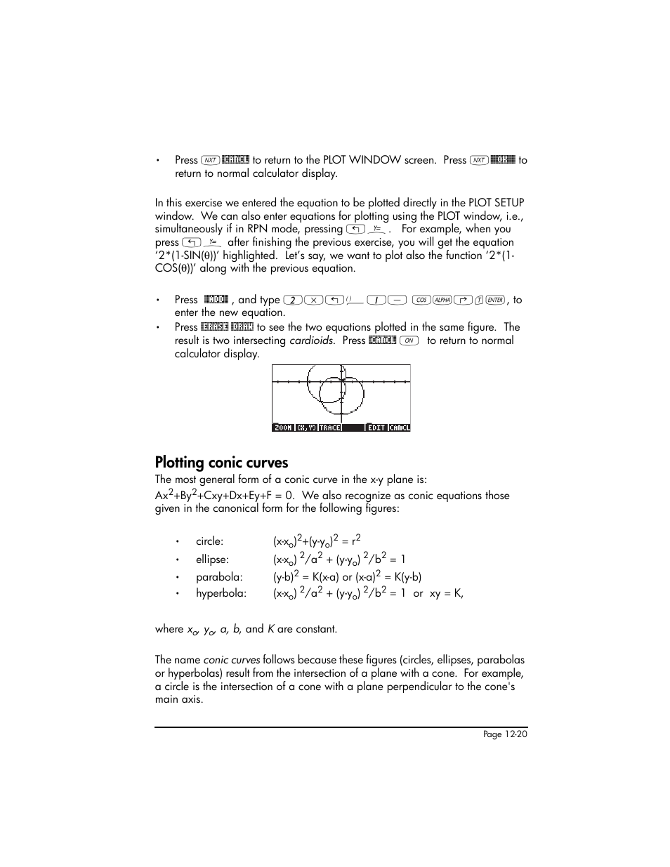 Plotting conic curves, Plotting conic curves ,12-20 | HP 50g Graphing Calculator User Manual | Page 403 / 887