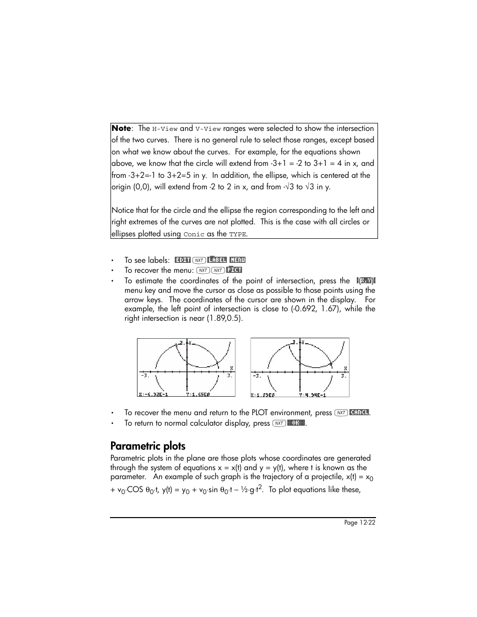 Parametric plots, Parametric plots ,12-22 | HP 50g Graphing Calculator User Manual | Page 405 / 887