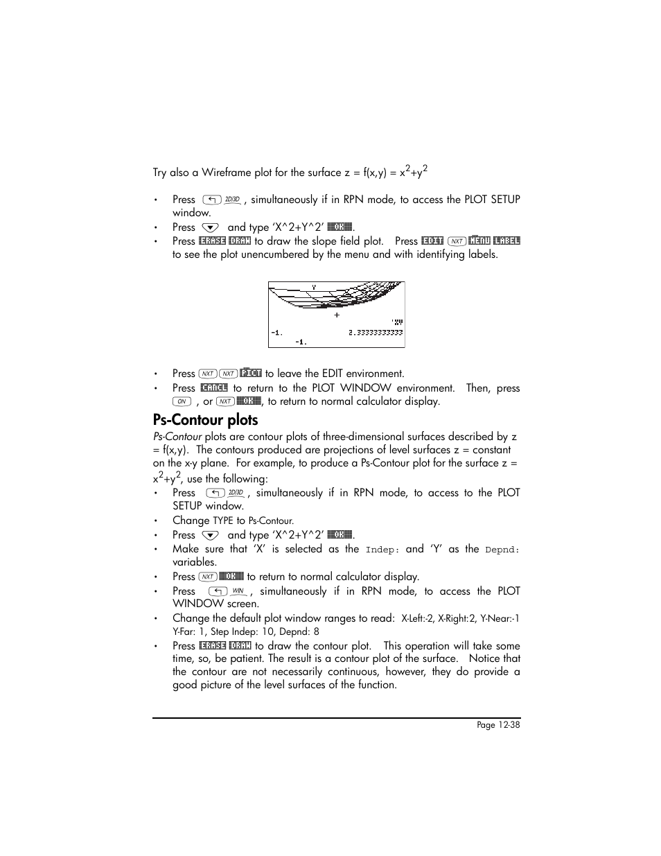 Ps-contour plots, Ps-contour plots ,12-38 | HP 50g Graphing Calculator User Manual | Page 421 / 887