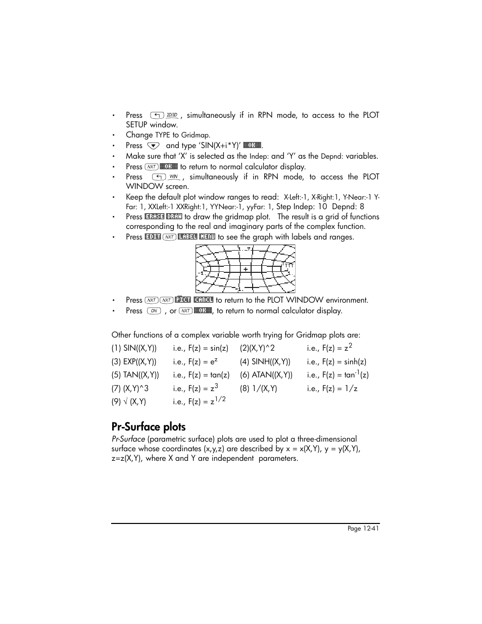 Pr-surface plots, Pr-surface plots ,12-41 | HP 50g Graphing Calculator User Manual | Page 424 / 887