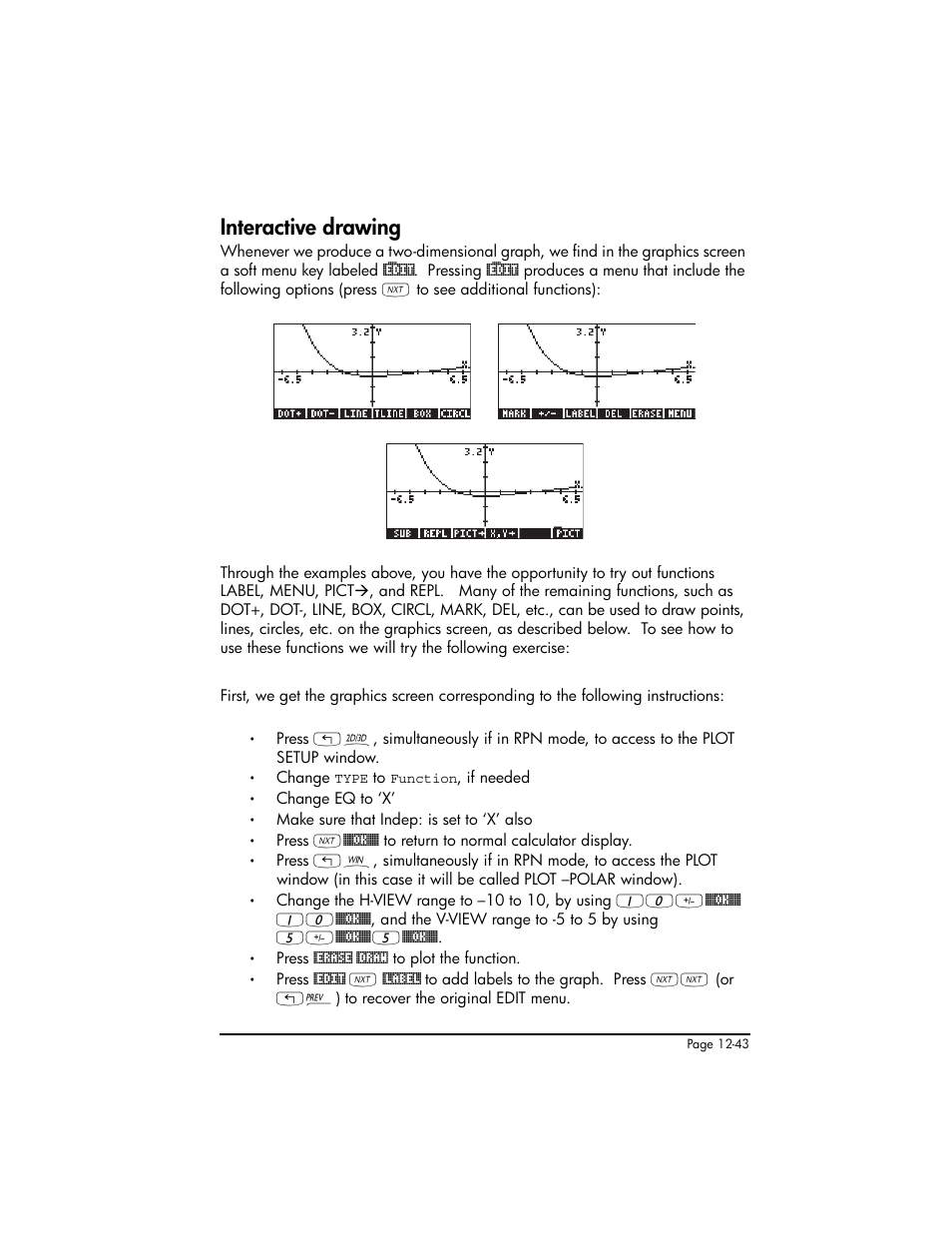 Interactive drawing, Interactive drawing ,12-43 | HP 50g Graphing Calculator User Manual | Page 426 / 887