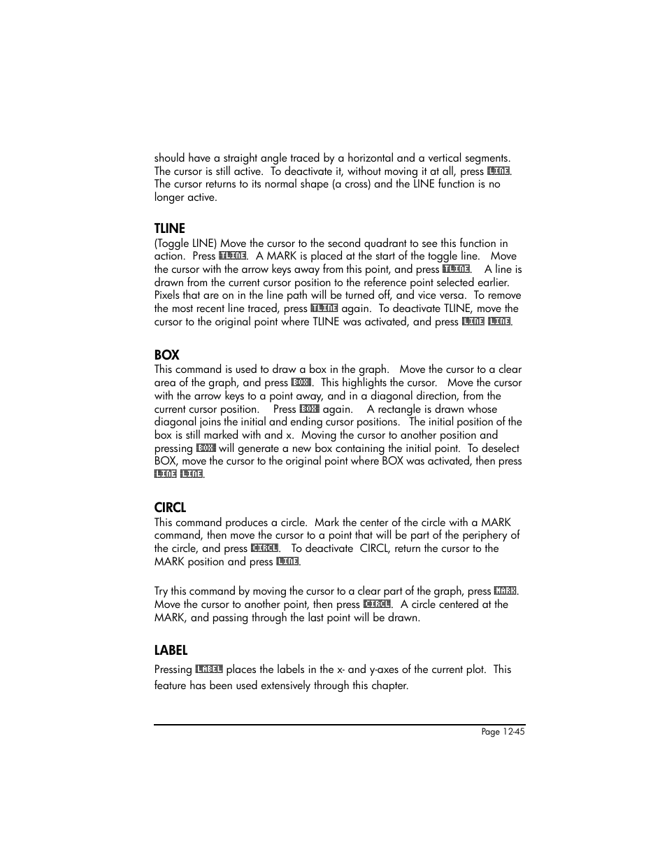 Tline, Circl, Label | Tline ,12-45 box ,12-45 circl ,12-45 label ,12-45 | HP 50g Graphing Calculator User Manual | Page 428 / 887