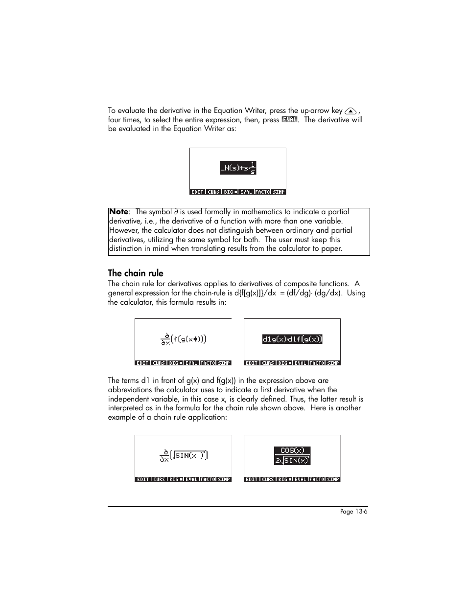 The chain rule, The chain rule ,13-6 | HP 50g Graphing Calculator User Manual | Page 441 / 887