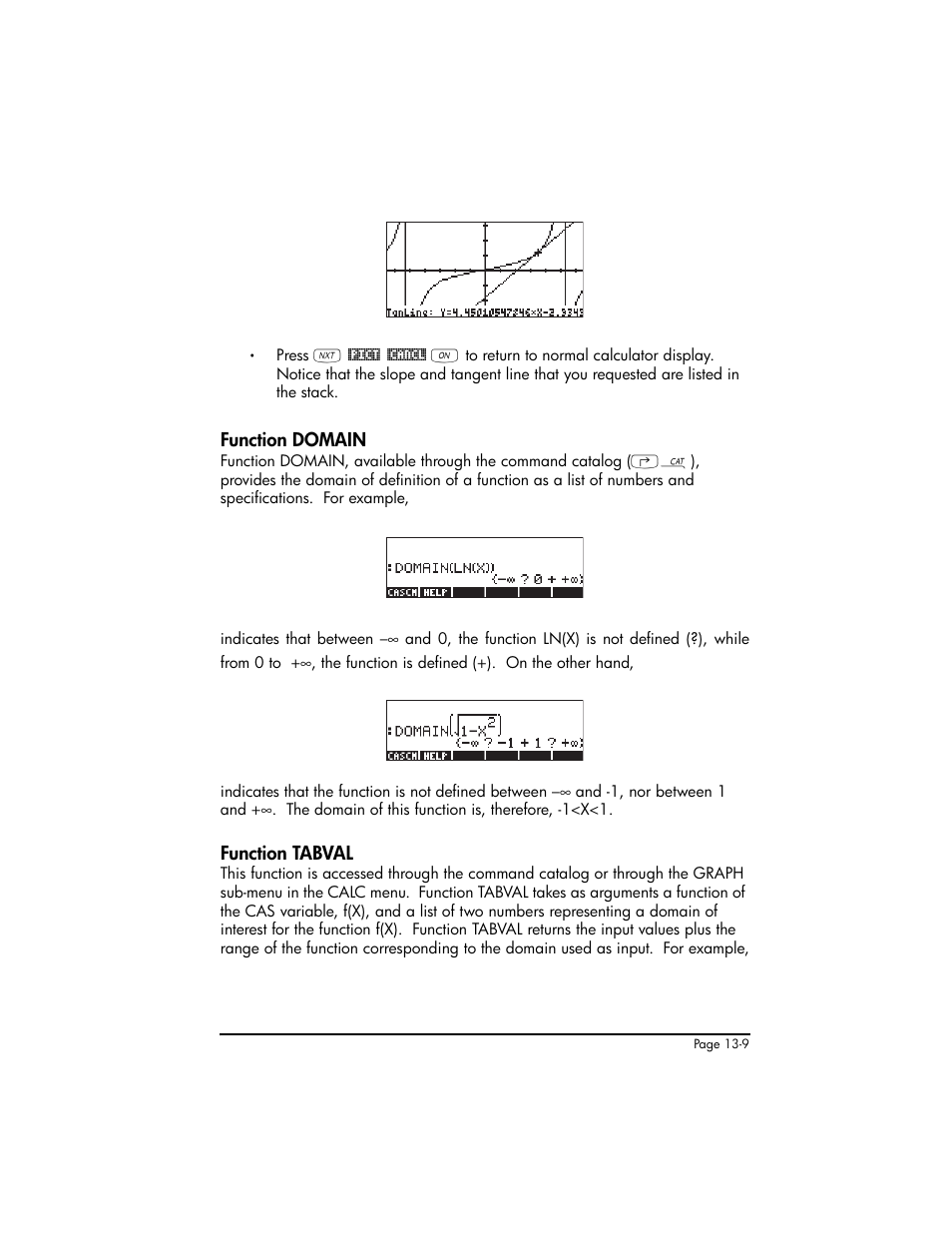 Function domain, Function tabval, Function domain ,13-9 function tabval ,13-9 | HP 50g Graphing Calculator User Manual | Page 444 / 887