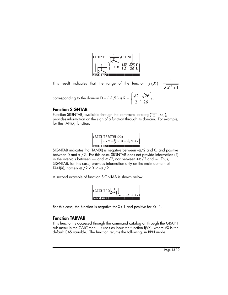 Function signtab, Function tabvar, Function signtab ,13-10 function tabvar ,13-10 | HP 50g Graphing Calculator User Manual | Page 445 / 887