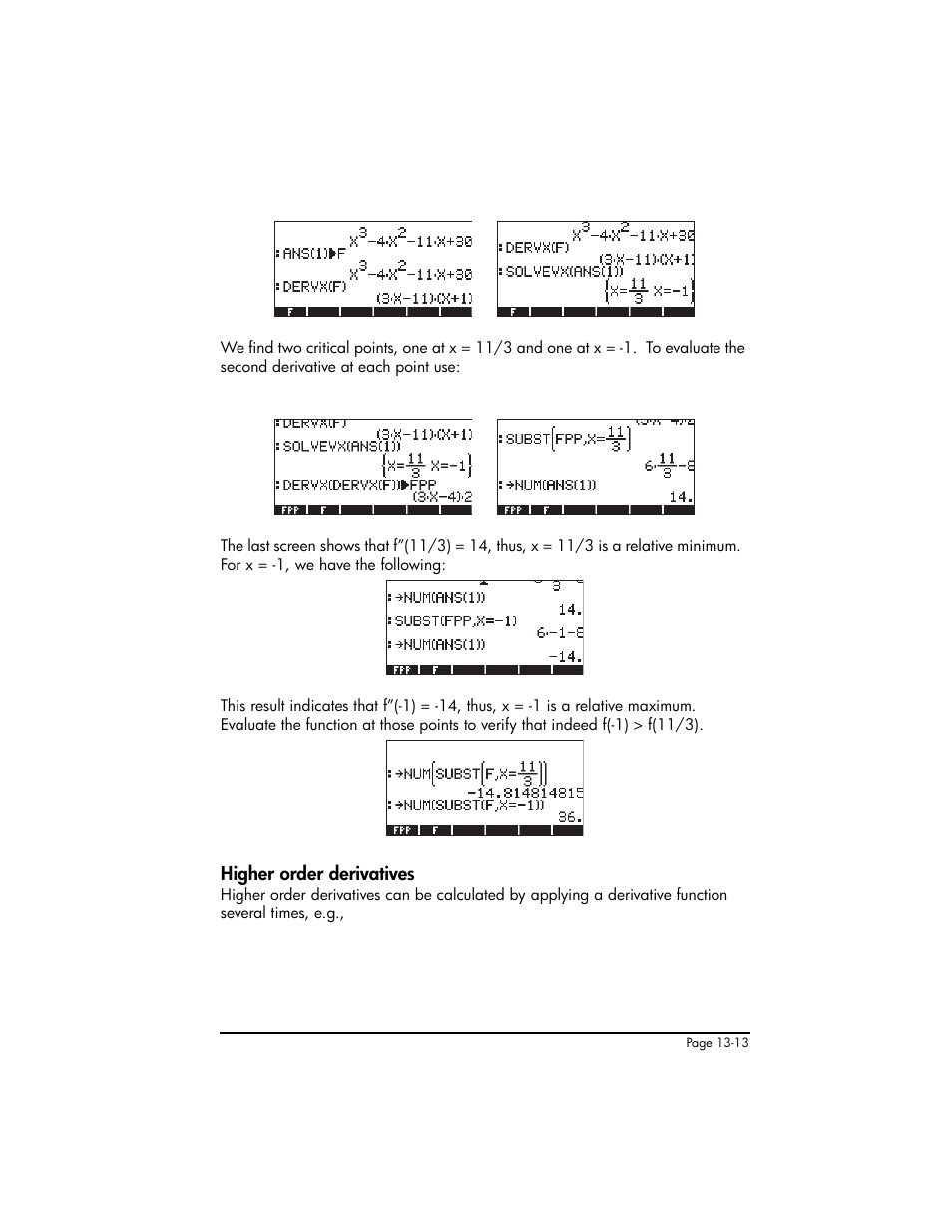 Higher order derivatives, Higher order derivatives ,13-13 | HP 50g Graphing Calculator User Manual | Page 448 / 887
