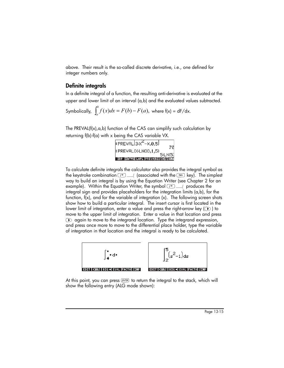 Definite integrals, Definite integrals ,13-15 | HP 50g Graphing Calculator User Manual | Page 450 / 887
