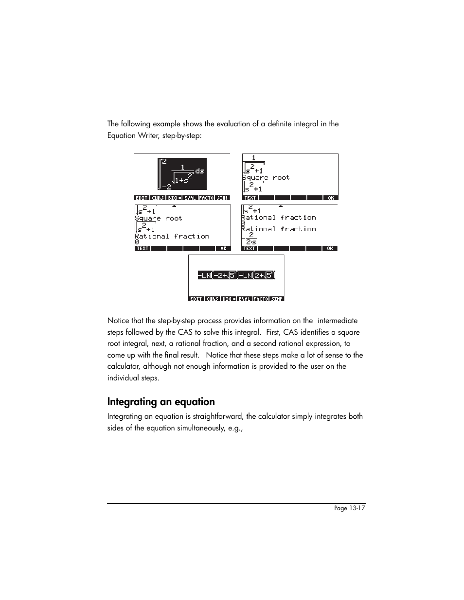 Integrating an equation, Integrating an equation ,13-17 | HP 50g Graphing Calculator User Manual | Page 452 / 887