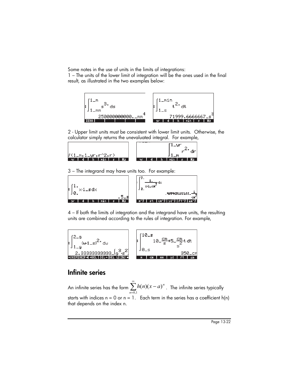 Infinite series, Infinite series ,13-22 | HP 50g Graphing Calculator User Manual | Page 457 / 887