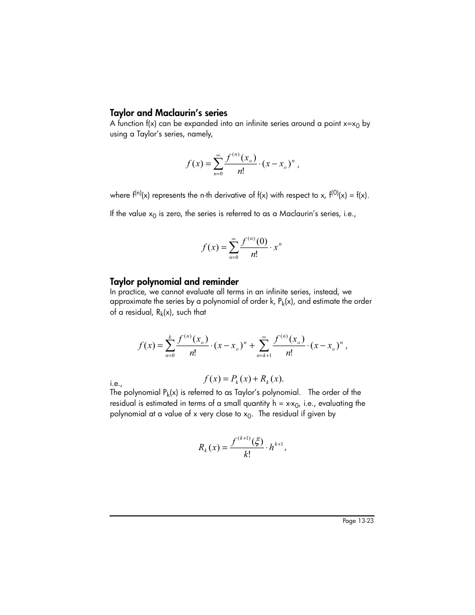 Taylor and maclaurin’s series, Taylor polynomial and reminder | HP 50g Graphing Calculator User Manual | Page 458 / 887