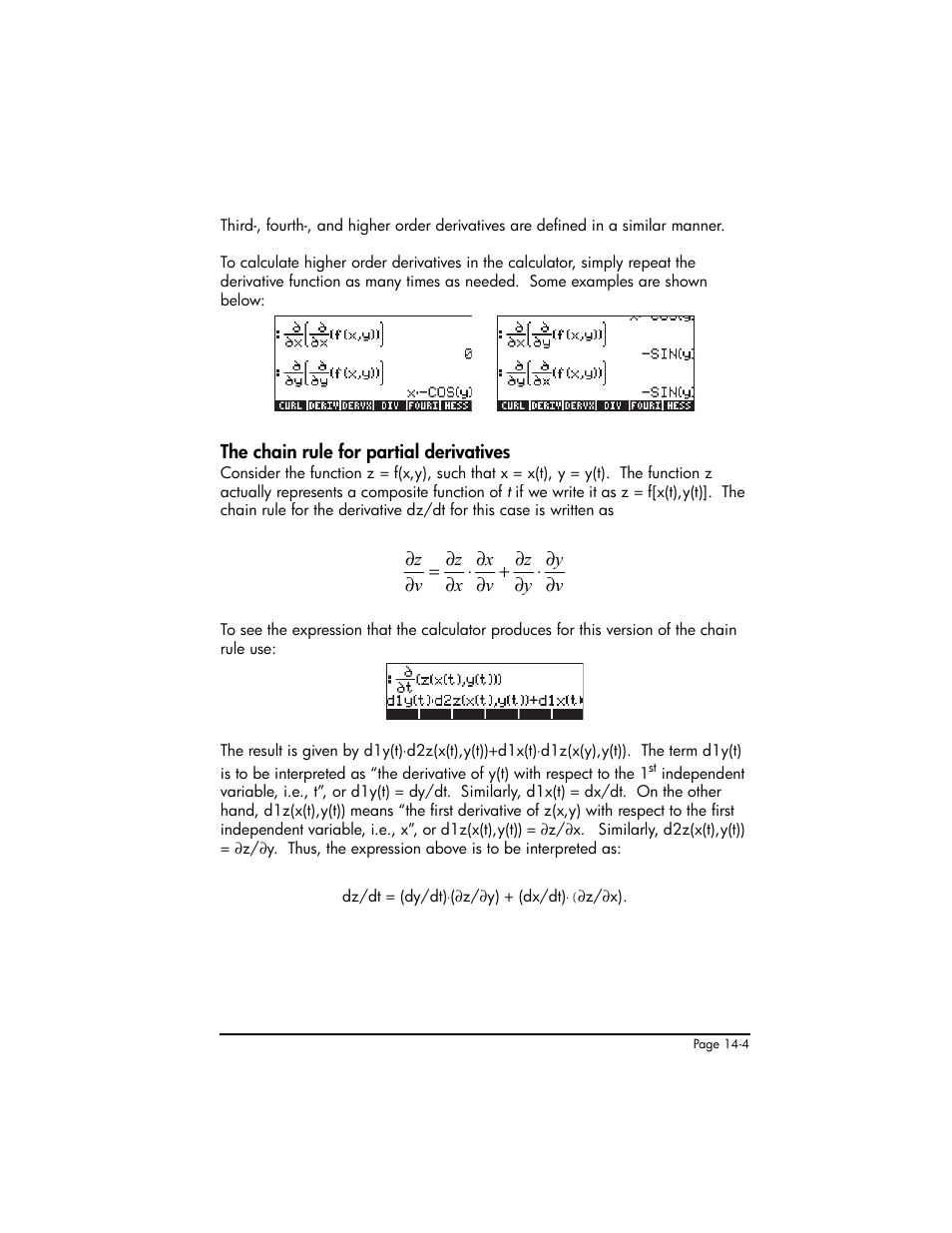 The chain rule for partial derivatives, The chain rule for partial derivatives ,14-4 | HP 50g Graphing Calculator User Manual | Page 464 / 887