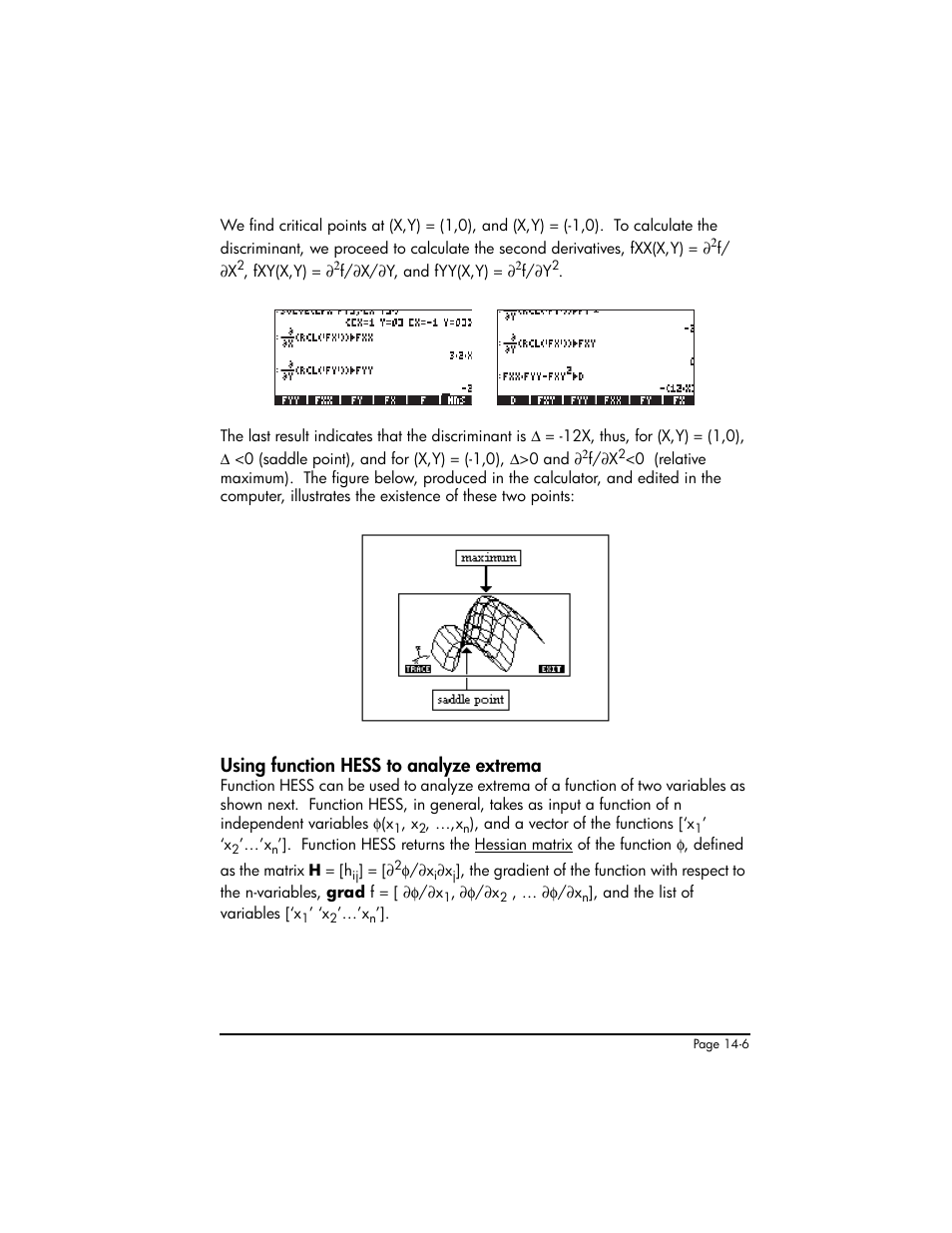 Using function hess to analyze extrema, Using function hess to analyze extrema ,14-6 | HP 50g Graphing Calculator User Manual | Page 466 / 887