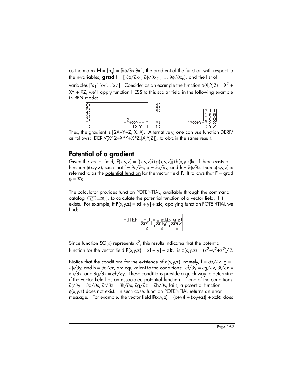 Potential of a gradient, Potential of a gradient ,15-3 | HP 50g Graphing Calculator User Manual | Page 473 / 887