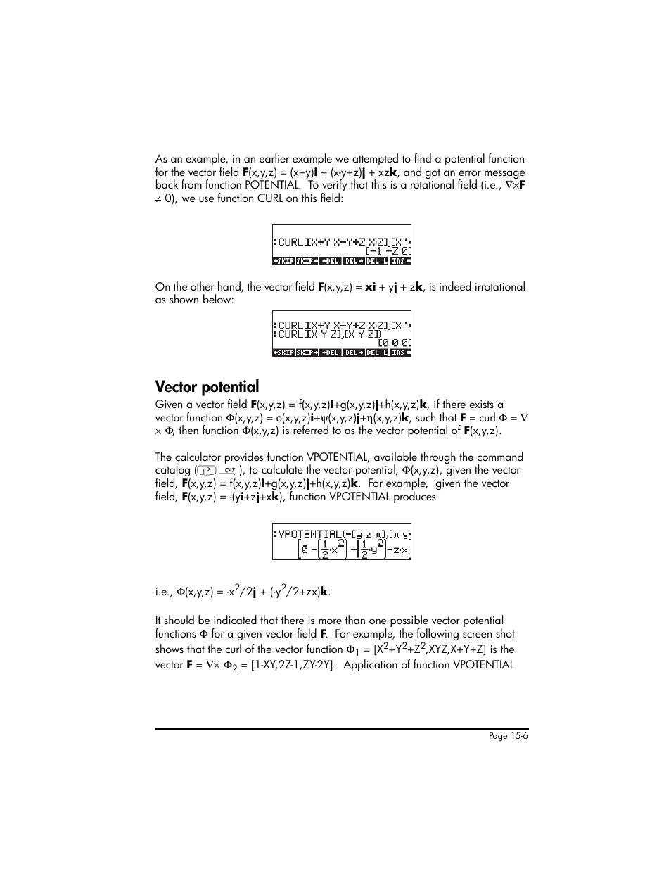 Vector potential, Vector potential ,15-6 | HP 50g Graphing Calculator User Manual | Page 476 / 887