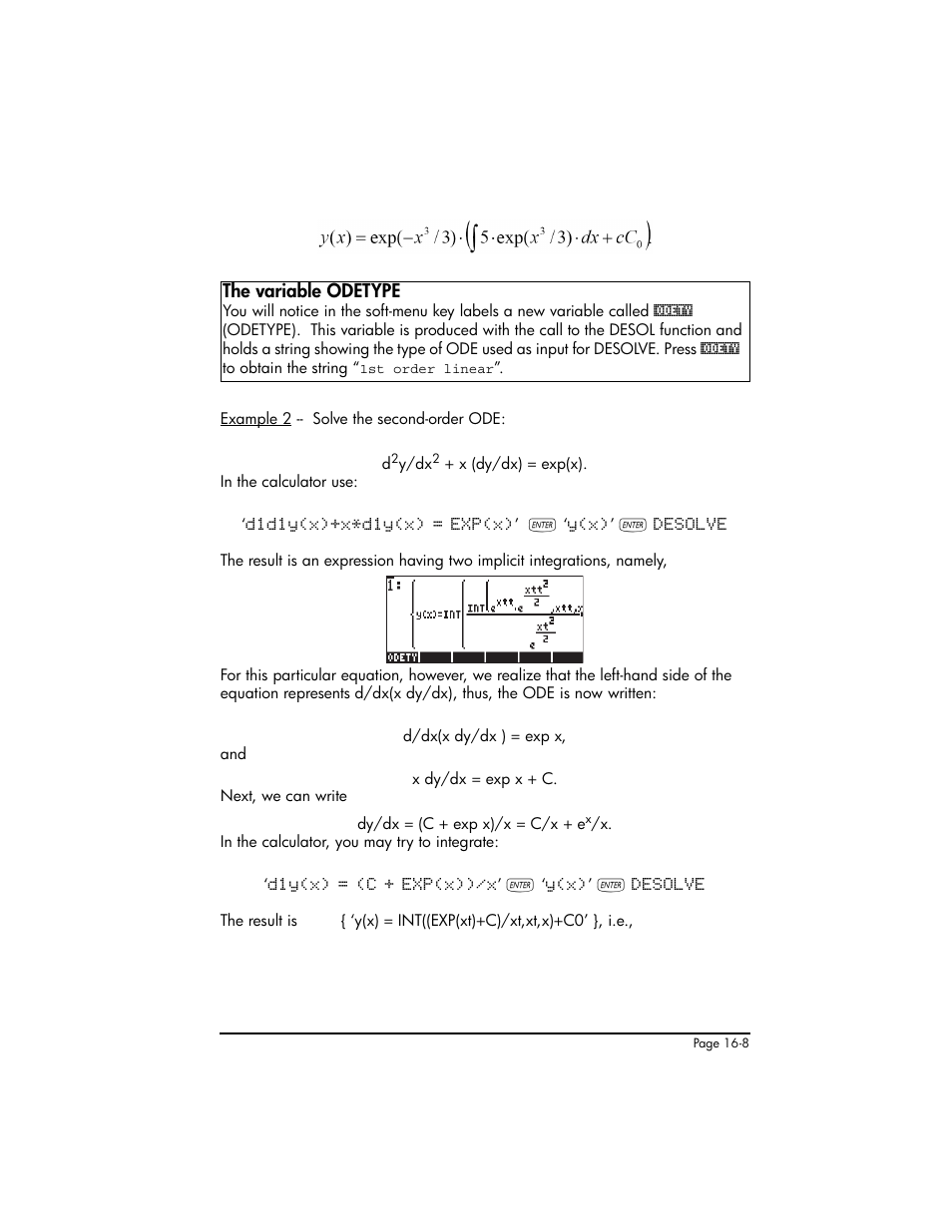 The variable odetype, The variable odetype ,16-8 | HP 50g Graphing Calculator User Manual | Page 485 / 887