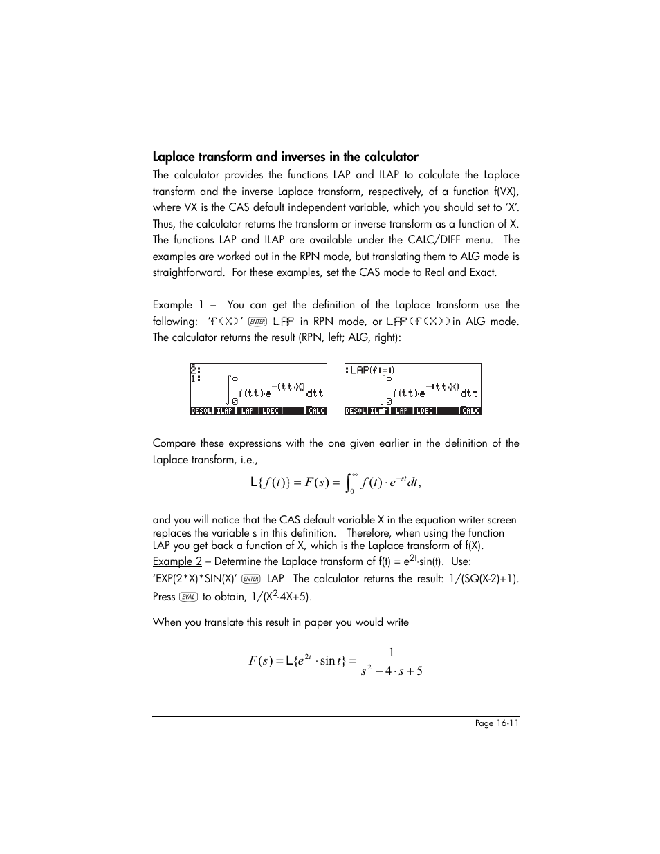 Laplace transform and inverses in the calculator | HP 50g Graphing Calculator User Manual | Page 488 / 887