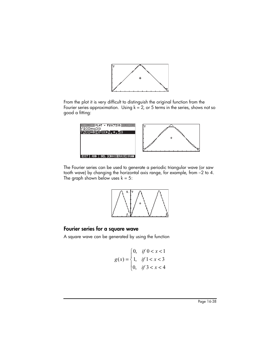 Fourier series for a square wave, Fourier series for a square wave ,16-38 | HP 50g Graphing Calculator User Manual | Page 515 / 887
