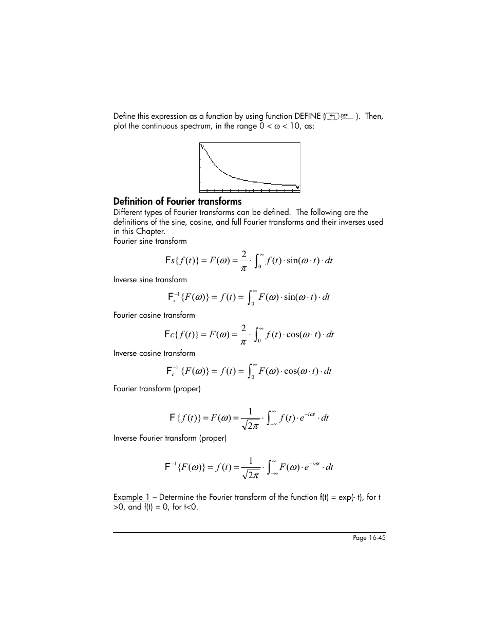 Definition of fourier transforms, Definition of fourier transforms ,16-45 | HP 50g Graphing Calculator User Manual | Page 522 / 887